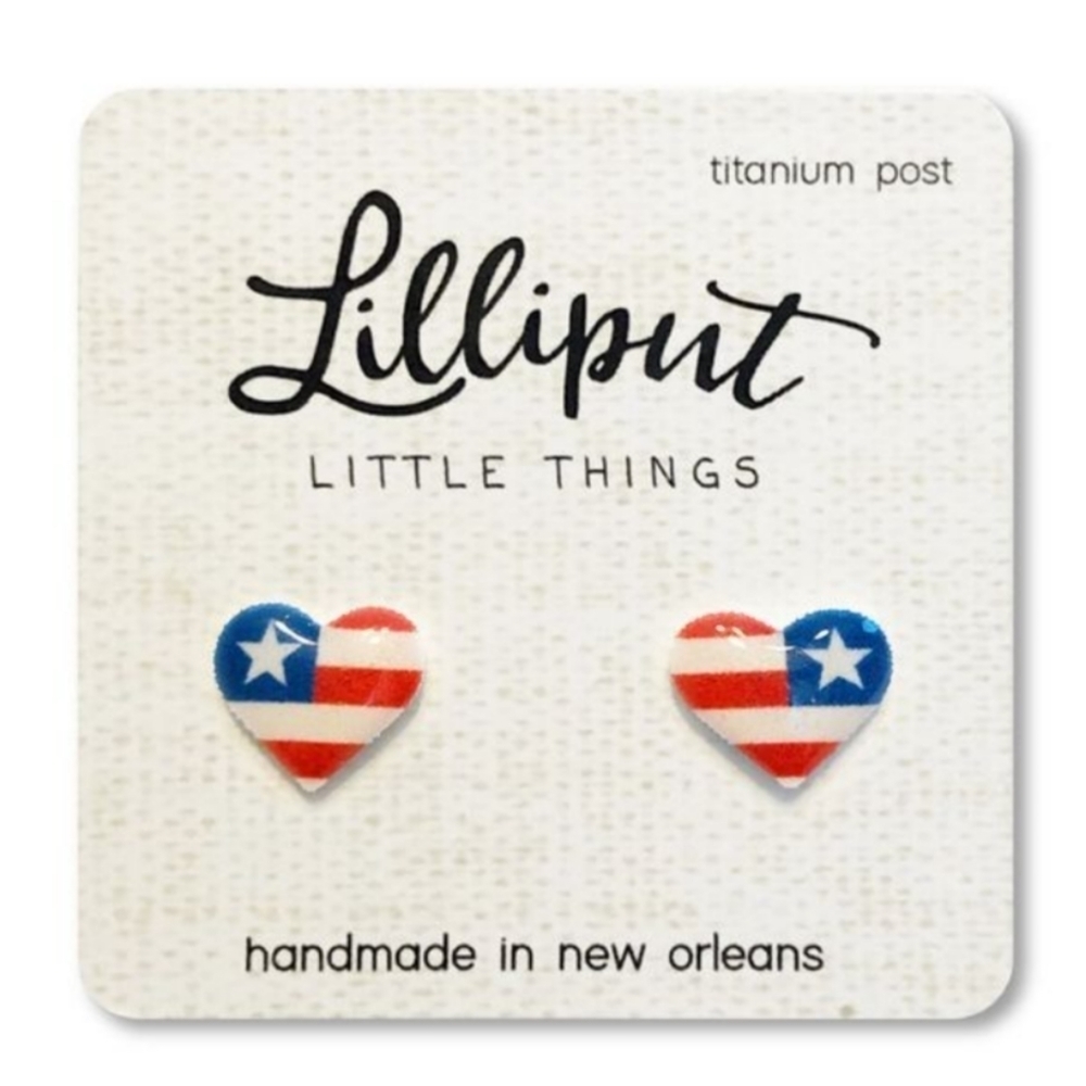 American flag heart shaped earrings